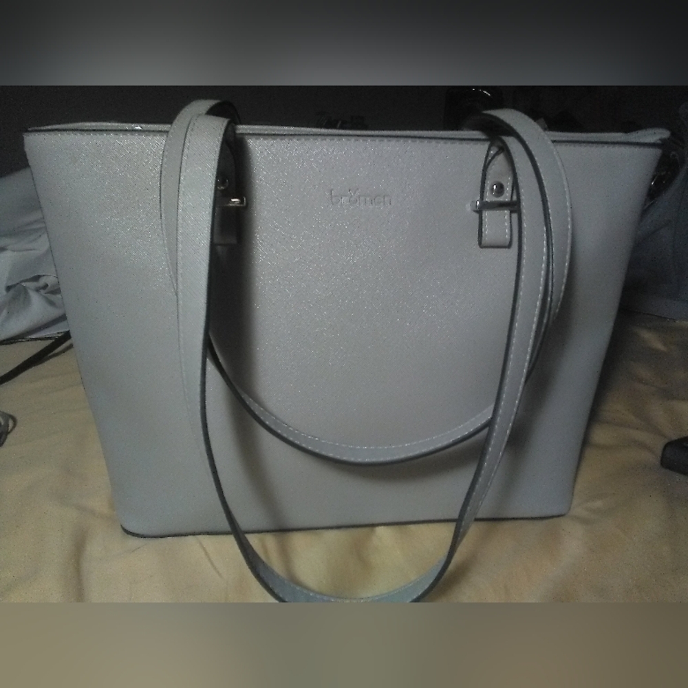 BROMEN Elegant Gray Tote Bag VEGAN LARGE SIZE SPACIOUS NICE SOLID LIGHTWEIGHT